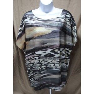 Chicos Women's 1 (M/8) Multicolor Snack Skin Print Top SS Rhinestones Bling